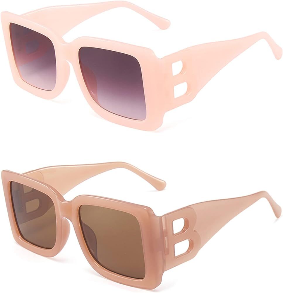 3 Pairs Oversized Square Sunglasses for Women Men Trendy Thick B Frame Big Sun Glasses UV400 Prot... | Amazon (US)