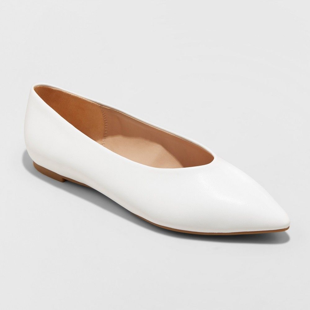Women's Camille High Vamp Pointed Toe Ballet Flats - A New Day White 9 | Target