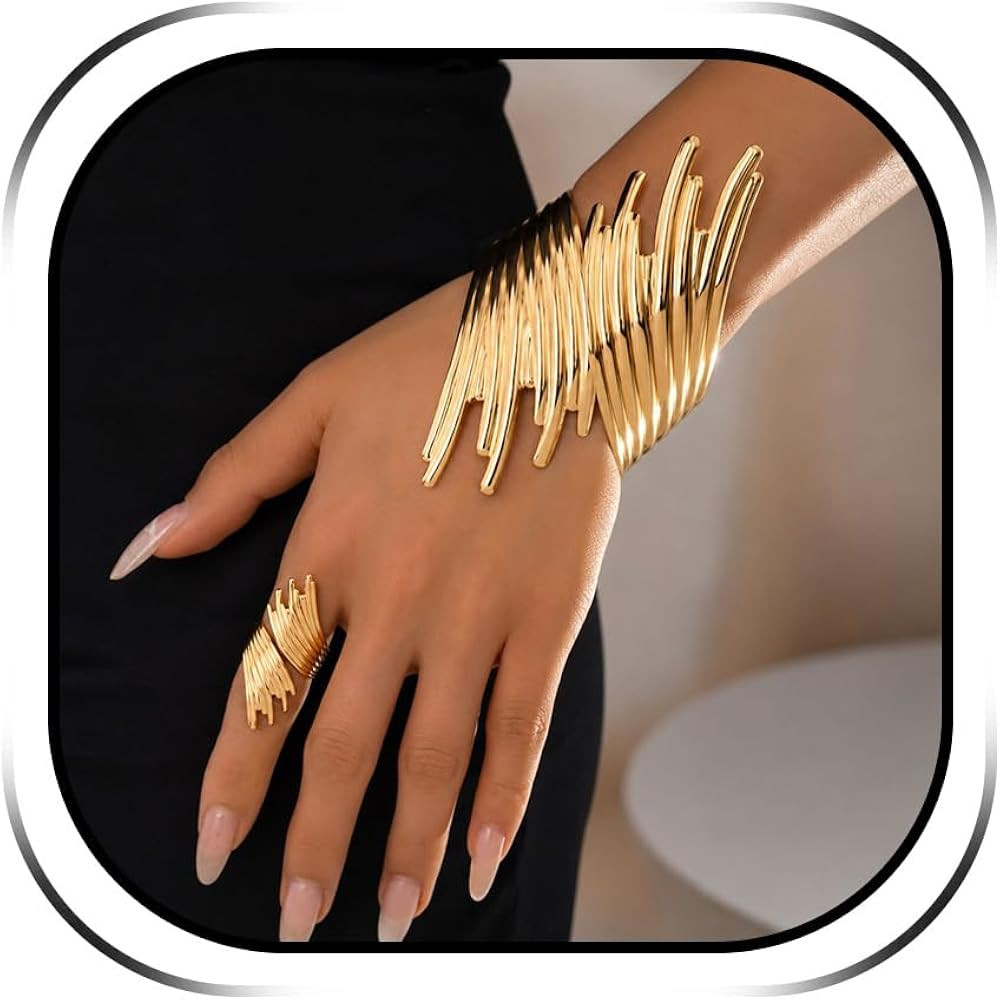 72ore Gold Jewelry Sets for Women Chunky Gold Cuff Bracelet Statement Bangle Bracelet and Ring Fa... | Amazon (US)