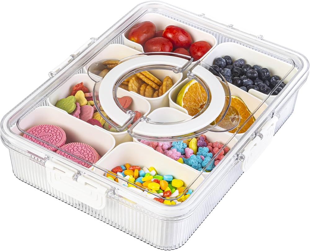 Patent Design Ribbed Snackle Box Container Snack Container Divided Serving Tray with Lid and Hand... | Amazon (US)