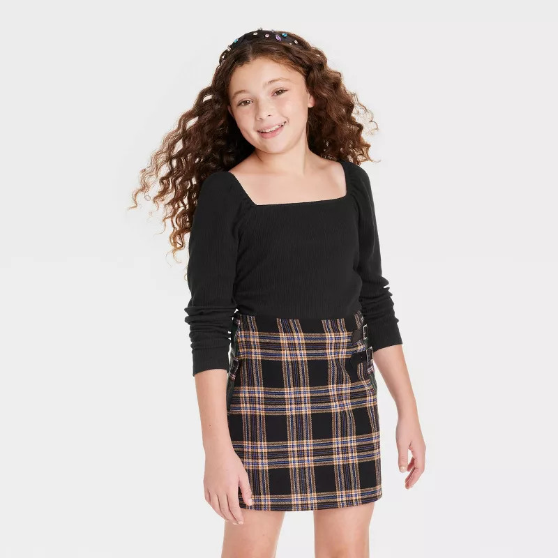 Girls' Square Neck Ribbed Long Sleeve Top - art class™ | Target