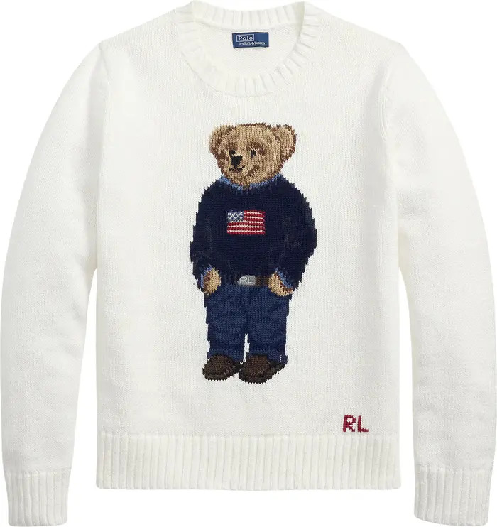 Polo Bear Embroidered Linen & Cotton Crewneck Sweater | Nordstrom