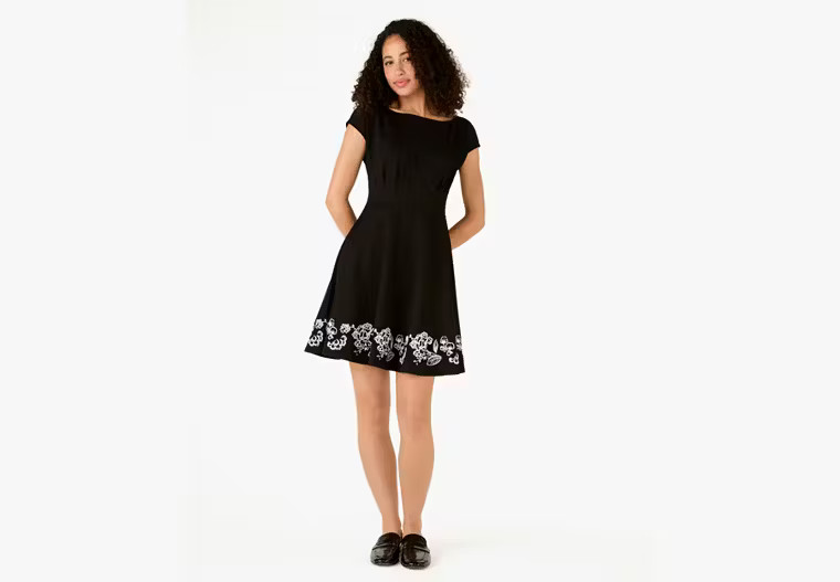Kate Spade Embroidered Fiorella Dress, Black - Medium | Kate Spade Outlet