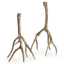 Wilfred Hollywood Gold Aluminum Antler Candlestick Candleholder - Set of 2 | Kathy Kuo Home