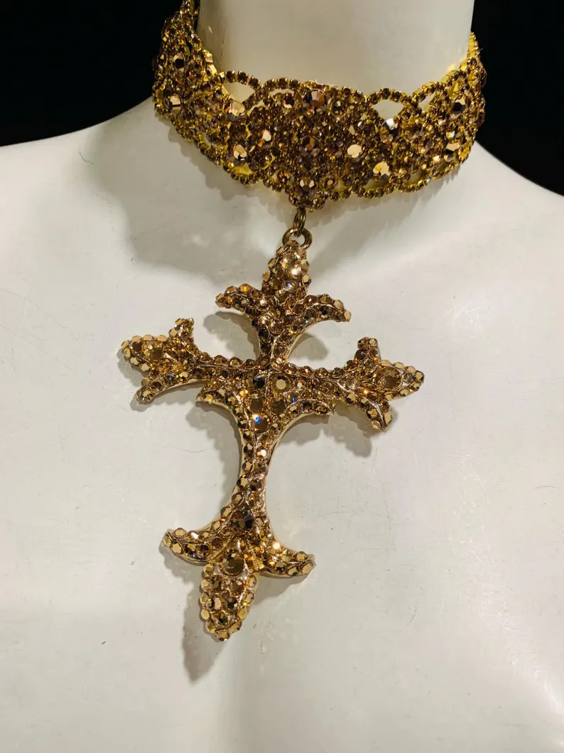 Champagne Dream Gold Cross Choker - Etsy | Etsy (Global)