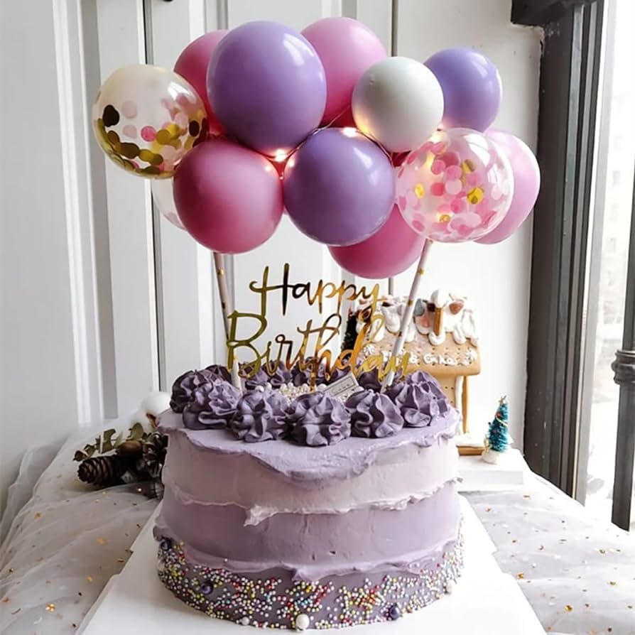 Balloons Cake Toppers, 14PCS Party Balloons and Happy Birthday Cards/Confetti Balloon Birthday Ca... | Amazon (US)
