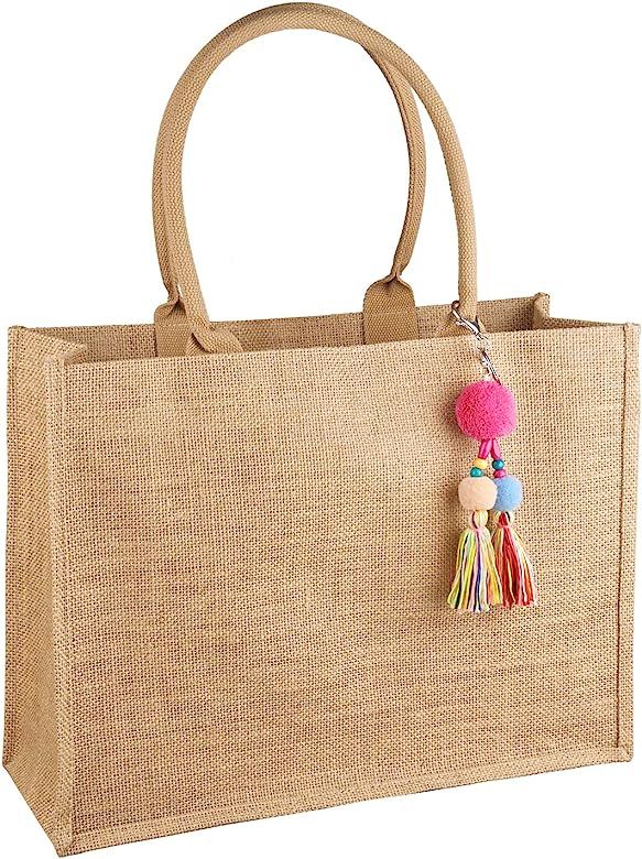 FITDON Jute Canvas Tote Bag Women, Large Jute Bag Beach Bag Foldable Waterproof Shopping Bags Han... | Amazon (US)