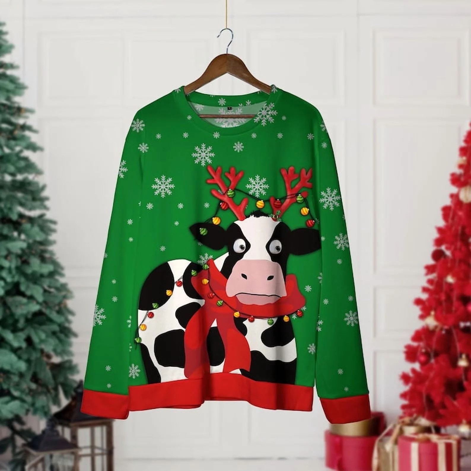 Funny Cow Christmas Sweater, Cow Crewneck Sweatshirt, Funny Christmas Gift, Funny Sweater, Funny ... | Walmart (US)