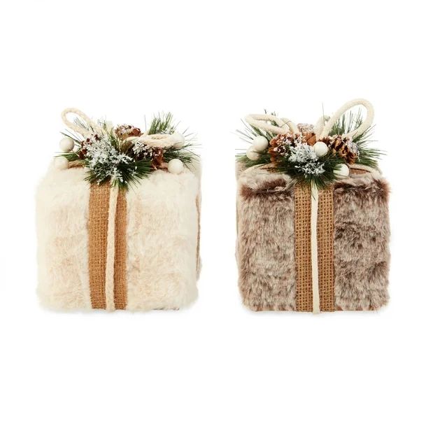 Holiday Time Cozy Fluffy Gift Box Matching Set Tabletop Decor, 4 Piece | Walmart (US)