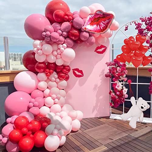 Valentines Day Balloon Arch Garland Kit with Red Pink Retro Pink Red Heart Balloons Red Heart Lip... | Amazon (US)