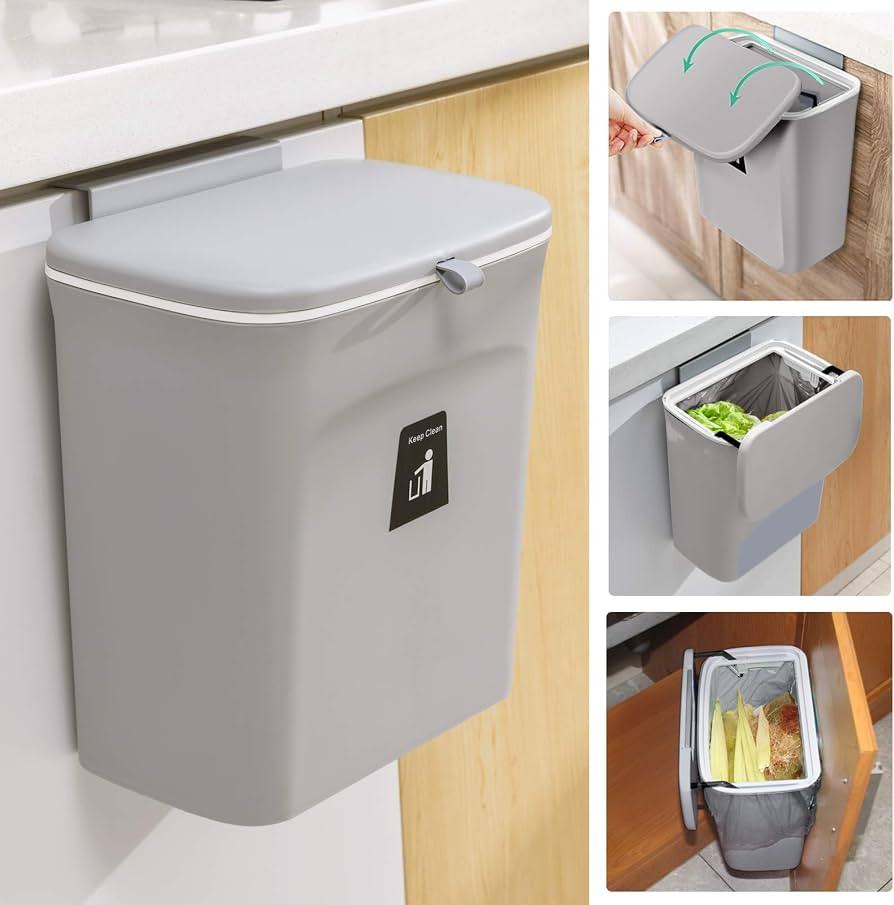 Tiyafuro 2.4 Gallon Kitchen Compost Bin for Counter Top or Under Sink, Hanging Small Trash Can wi... | Amazon (US)