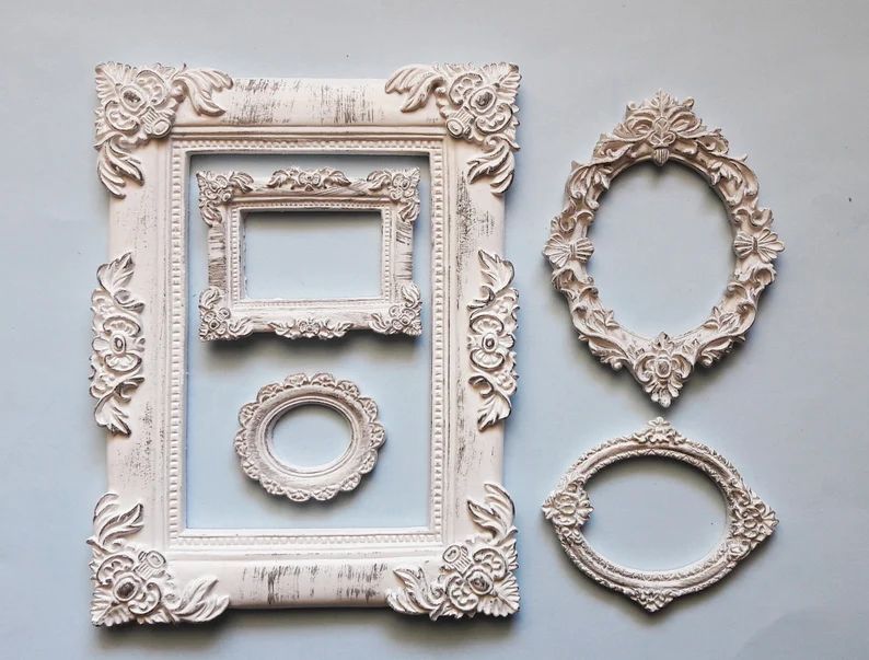 White Vintage Photo Frame Mini Photo Frame Set of 5 Decorative Round and Square Frames, White Pat... | Etsy (US)