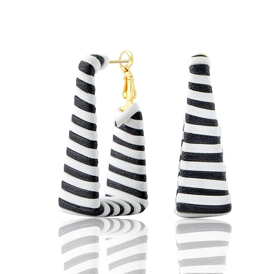 Black White Statement Earrings Dangle Leather Chunky Square Zebra Print Earrings for Women Girls ... | Amazon (US)