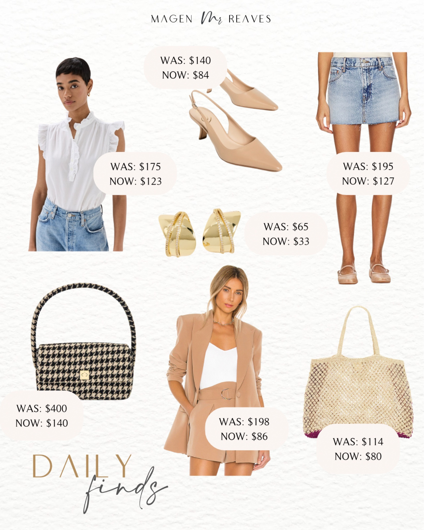 Weekend sale! 

Denim mini skirt | summer bags | fall handbags | blazer | gold earrings | neutral heels | summer tops

#LTKStyleTip #LTKSaleAlert