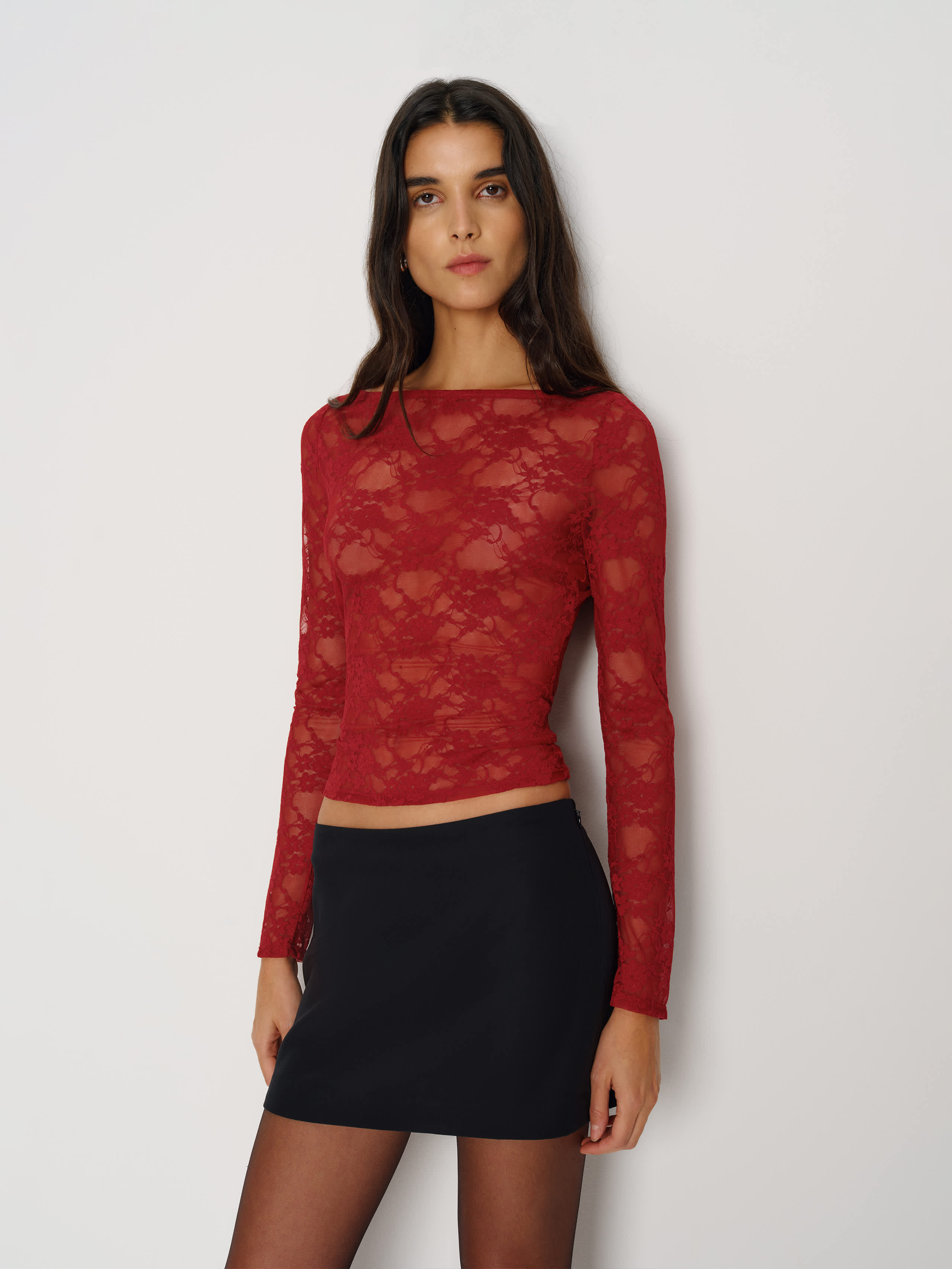 Reformation Adriano Lace Knit Top Red Lace Medium | Reformation (Global)