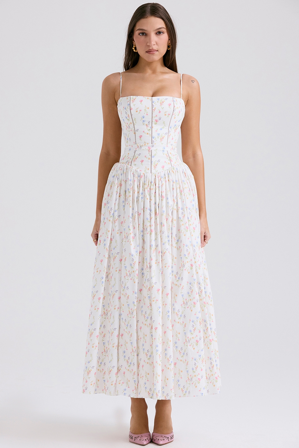 white posy print cotton maxi sundress | House of CB