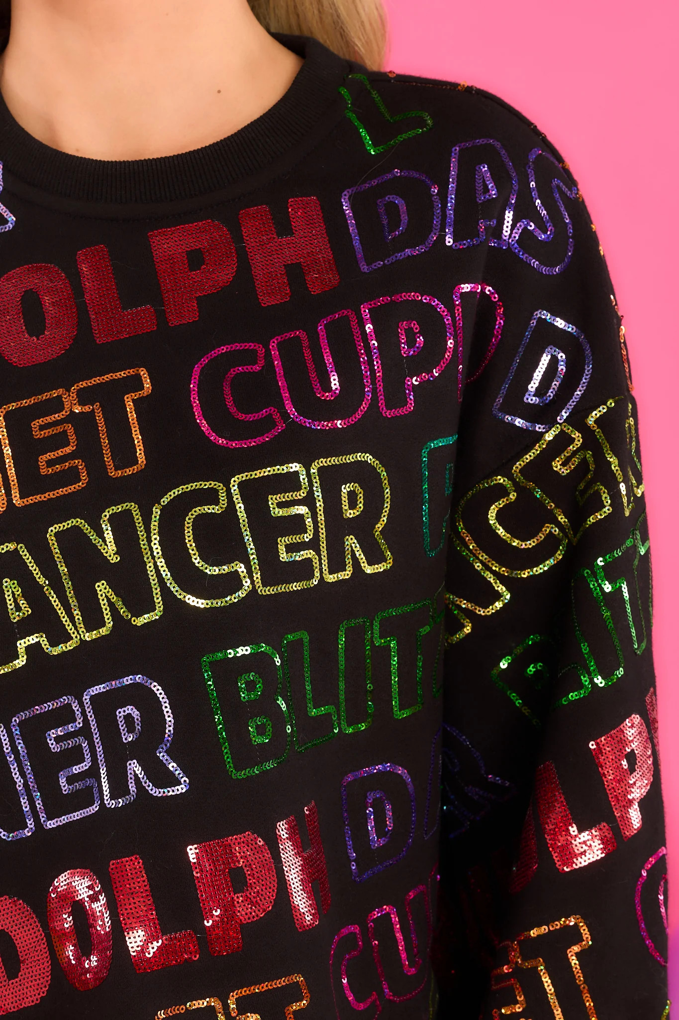 Black Reindeer Name All Over Sweatshirt | Red Dress 