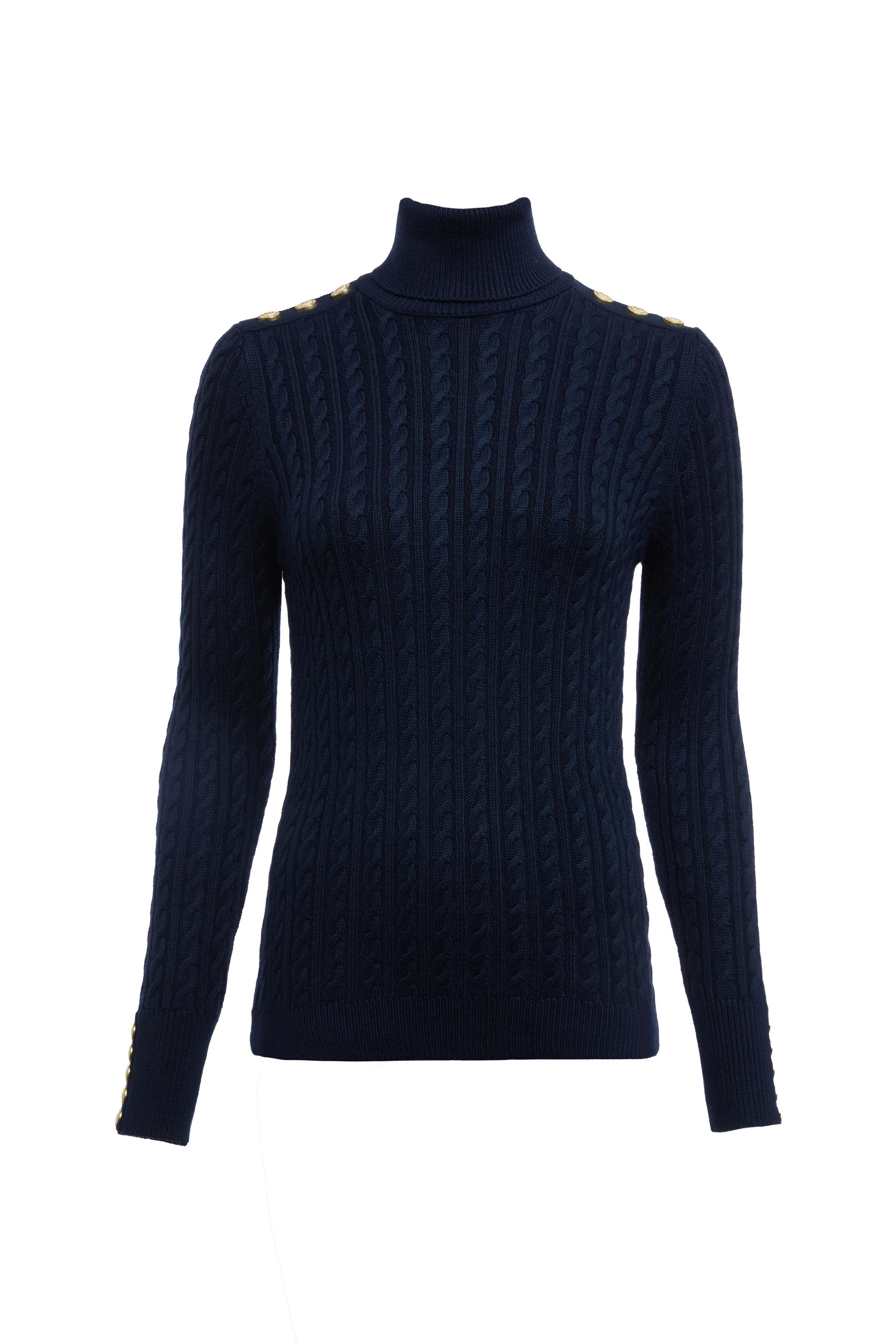Seattle Roll Neck Cable Knit (Ink Navy) | Holland Cooper