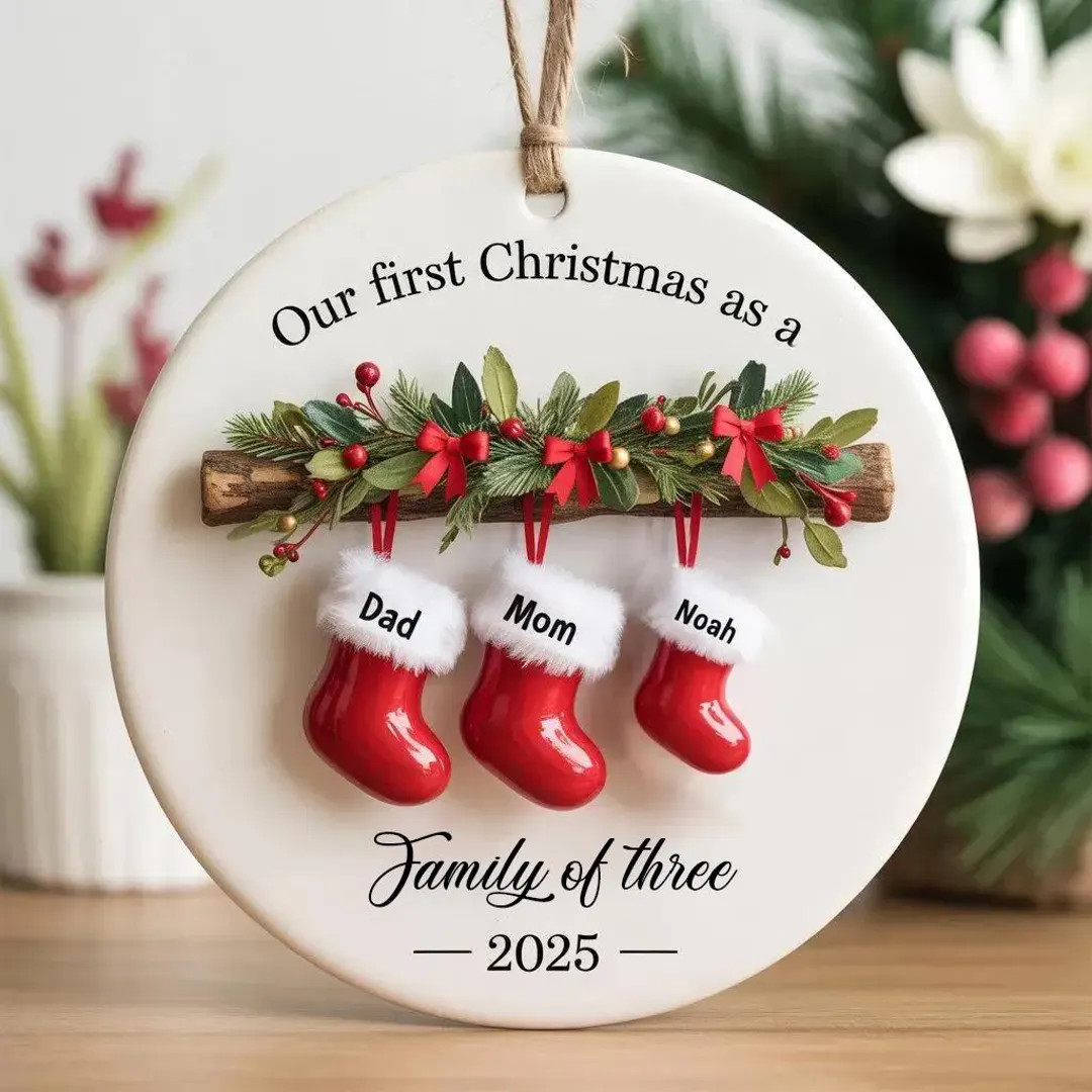 Personalized Family of Three Ceramic Christmas Ornament 2025, Custom New Family Ornament, Baby's ... | Etsy (US)