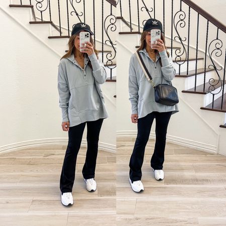 Hoodie Pullover in small(oversized fit); color is Gray but looks more light blue in person.
Flare leggings in XS tts, petite-friendly. 
Nike shoes tts
Lululemon Sports bra I sized up to 6(2 sizes up)
Tarte Juicy Lips in Rose
Madewell bag 
Amazon finds, casual outfit 

#LTKstyletip #LTKFind #LTKunder50
