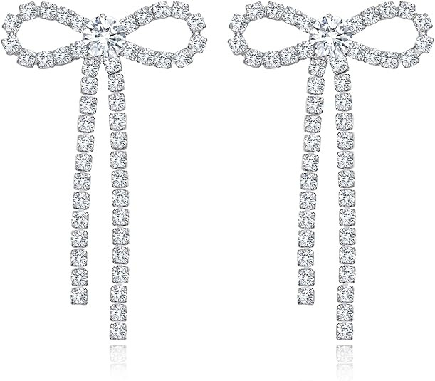 Elegant Crystal Bow Earrings for Women Cubic Zircon Bow Statement Earrings for Wedding Bridal Pro... | Amazon (US)