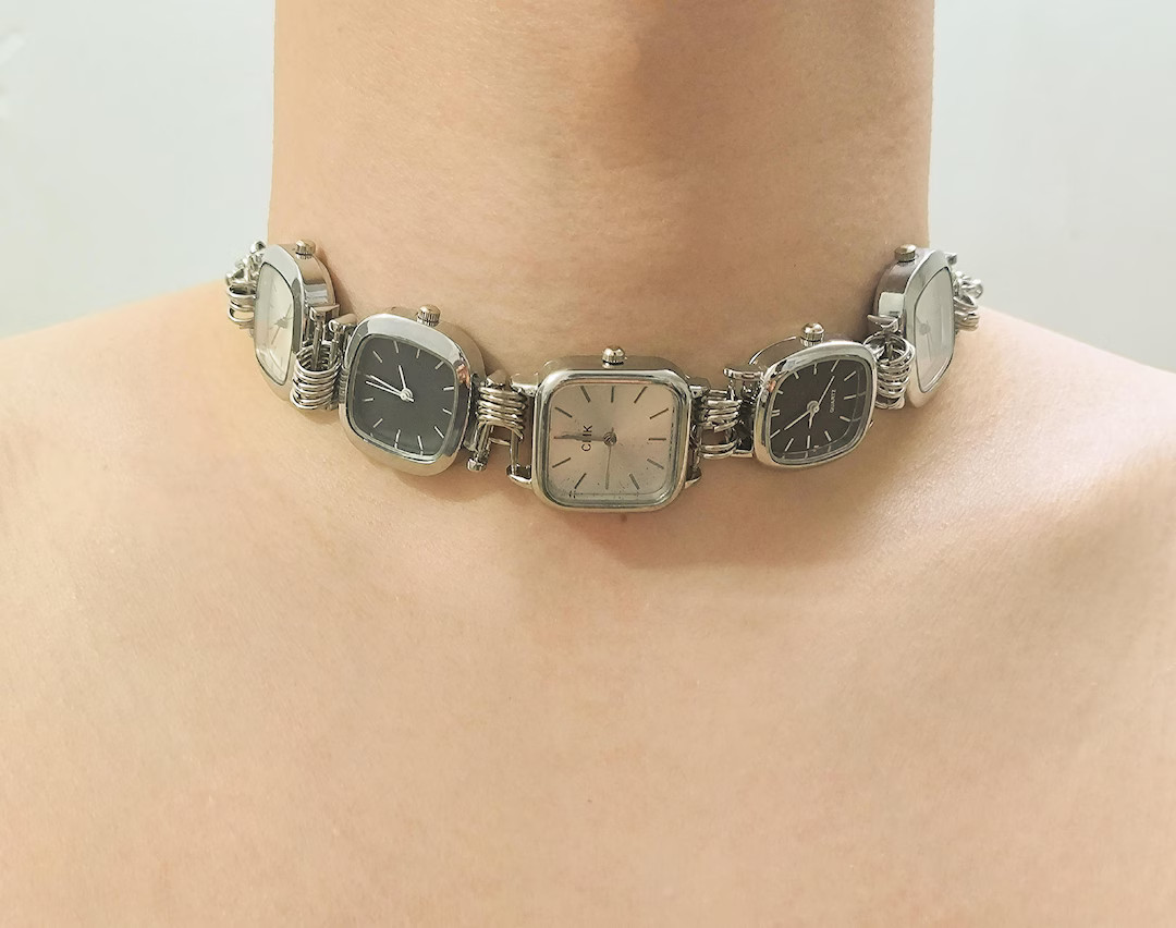 White and Black Watch Faces Choker,unique Clock Necklace,cool Streetwearjewelry,whimsigoth Gothic... | Etsy (US)