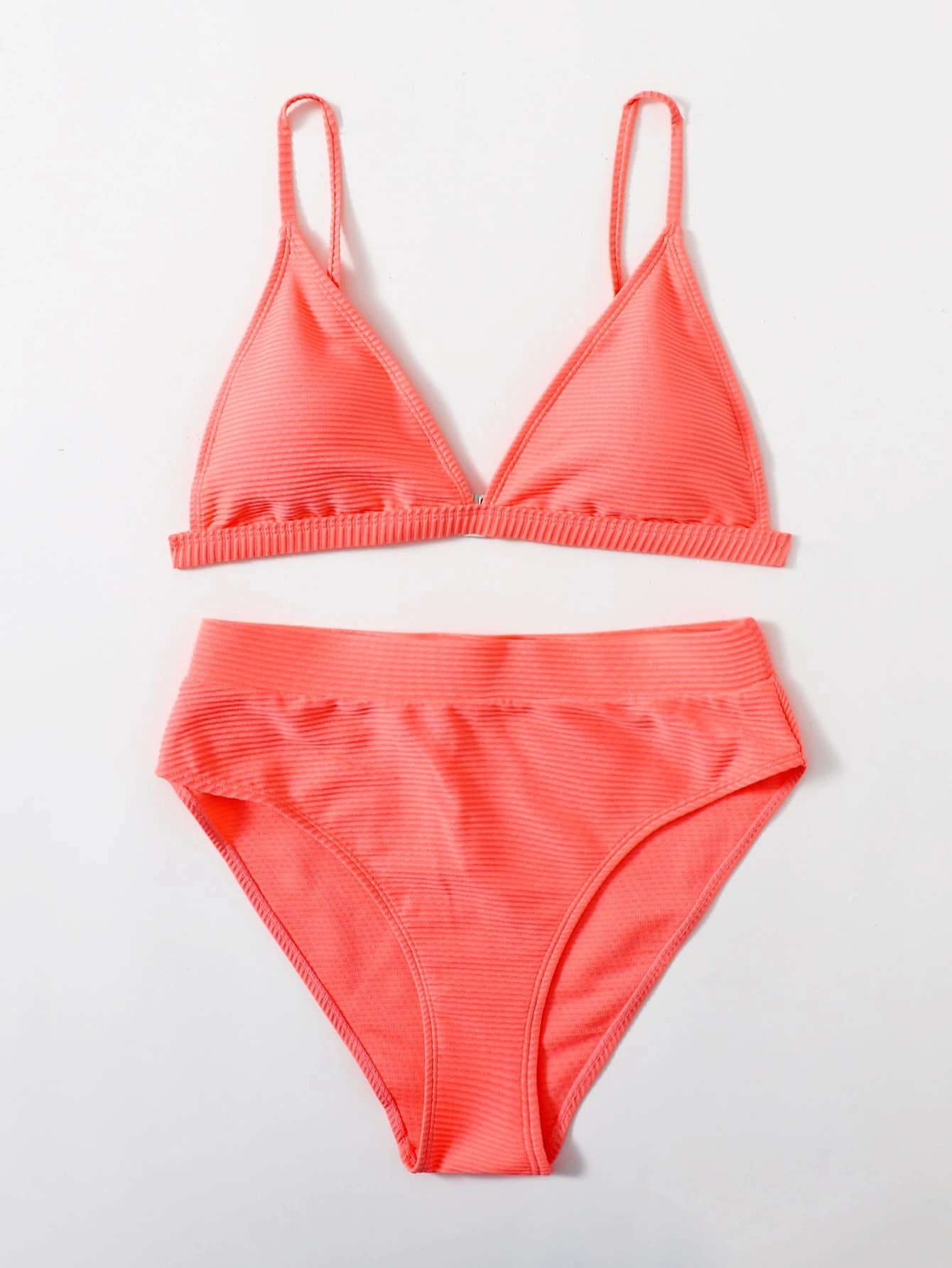 Rib High Cut Bikini Swimsuit | SHEIN