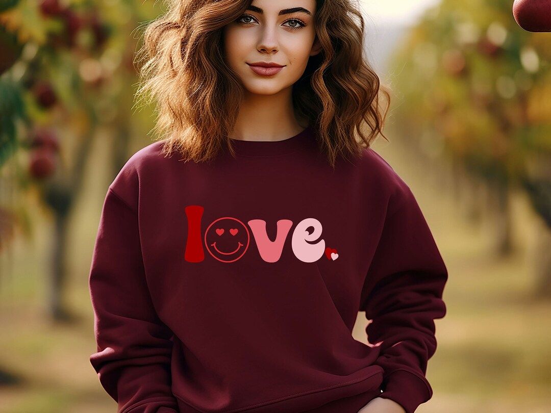 Love Smiley Face Sweatshirt, Love Valentines Sweatshirt, Cute Love Sweatshirt, Valentine's Day Sw... | Etsy (US)