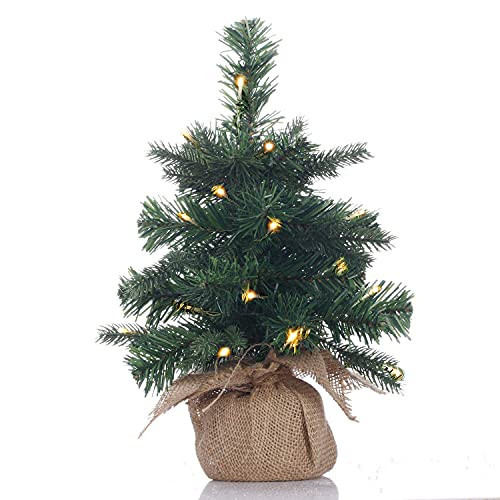 Pre-Lit Artificial Mini Christmas Tree,12 inch Miniature Pine Xmas Tree with 20 LED Lights,40 Branch Tips,Desktop Christmas Tree Burlap Base-(30cm) | Amazon (US)