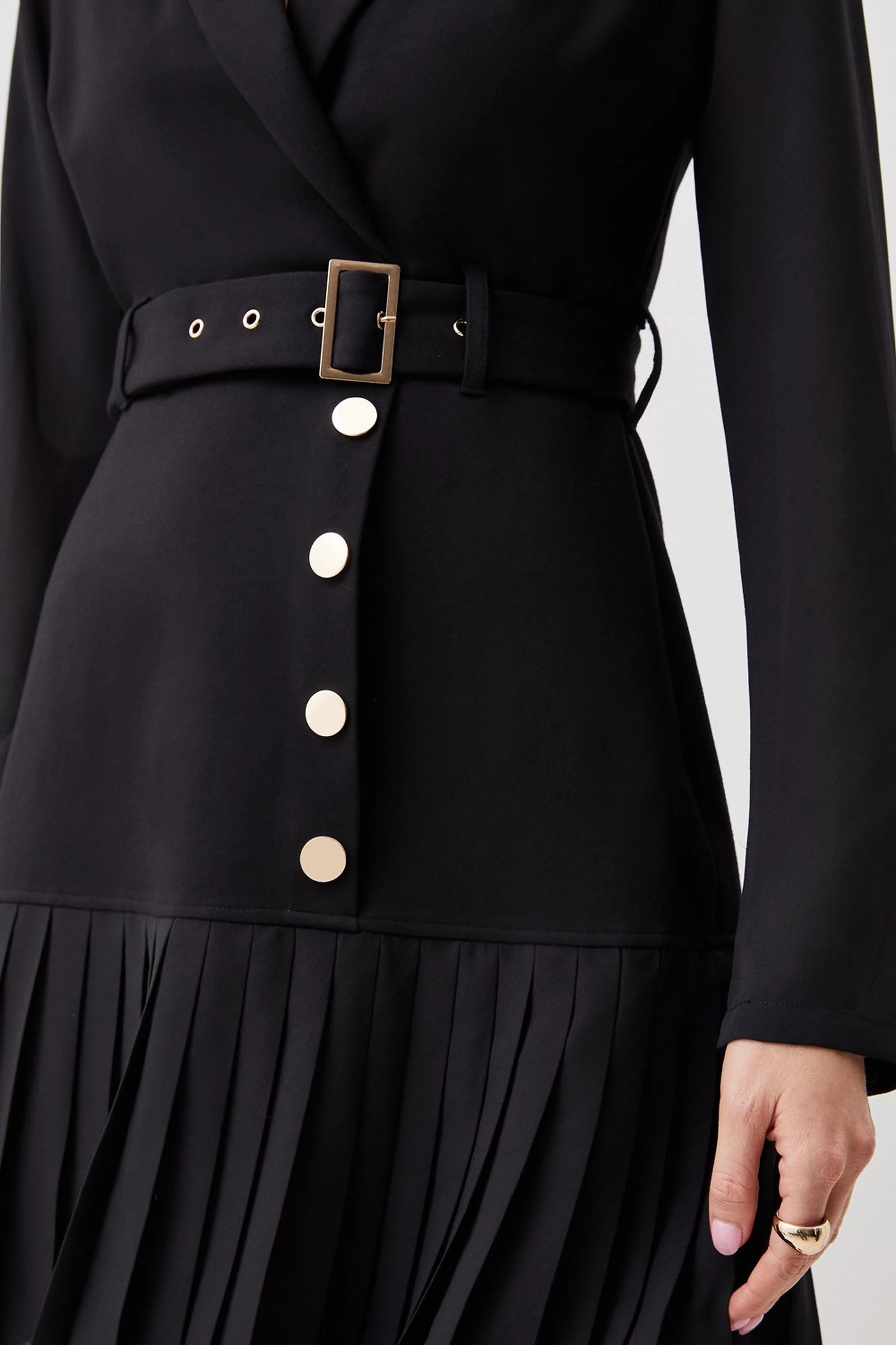 Jersey And Georgette Mix Pleat Mini Dress | Karen Millen UK + IE + DE + NL