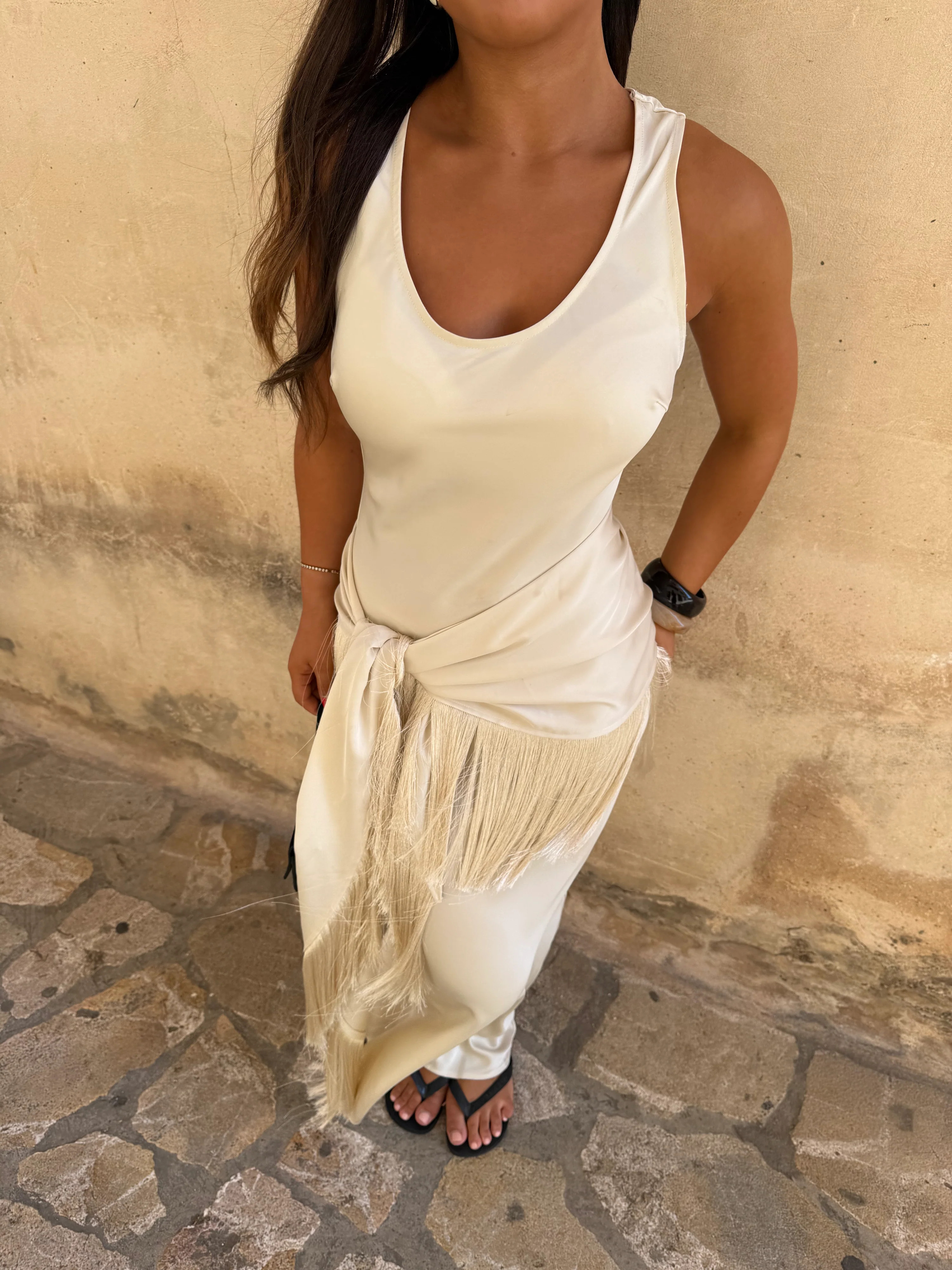 Breya Fringed Sarong - Oyster | Pretty Lavish (UK)