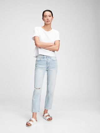 High Rise Distressed Cheeky Straight Jeans with Washwell™ | Gap (CA)