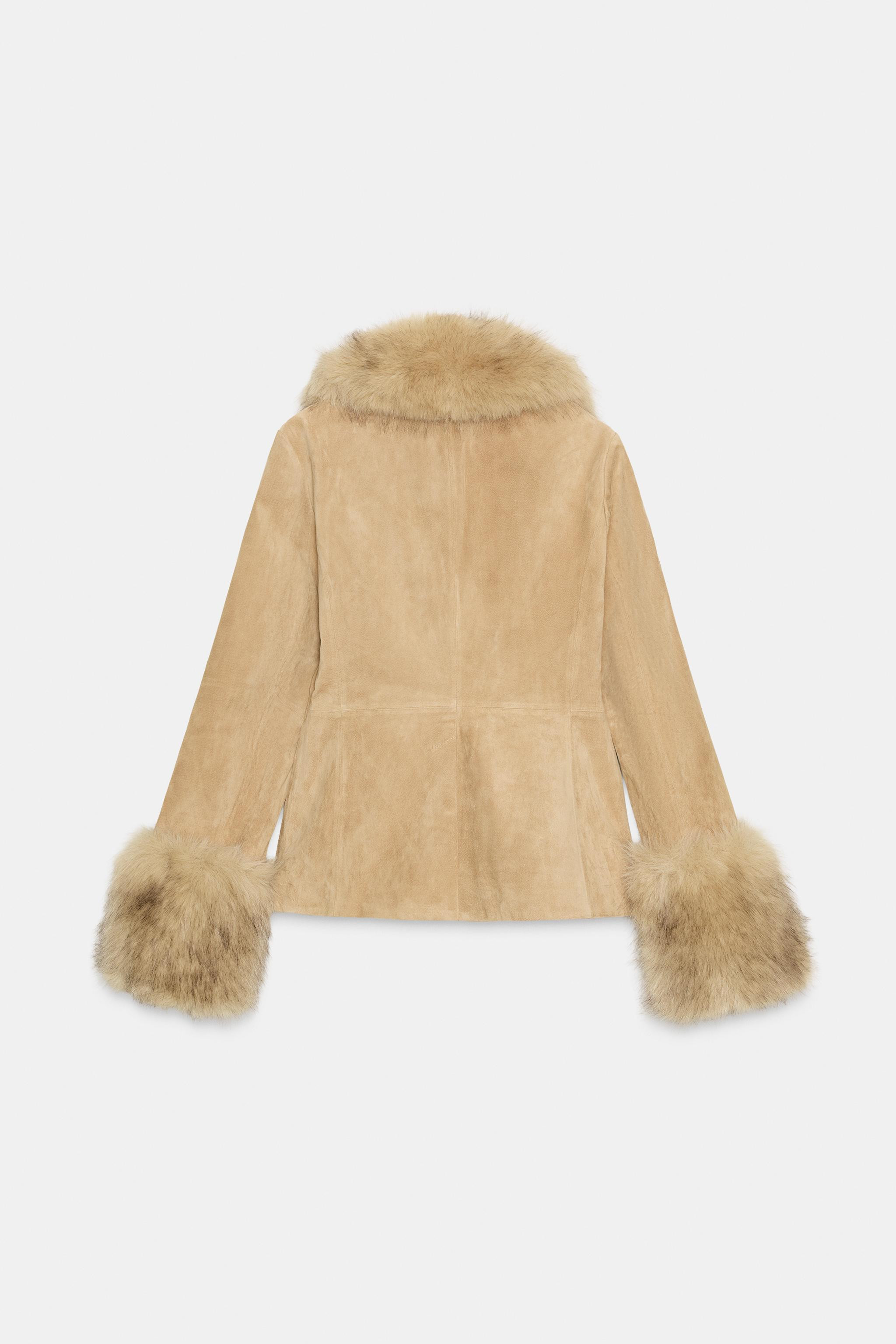 TAILORED 100% SUEDE LEATHER BLAZER WITH FAUX FUR | Zara US