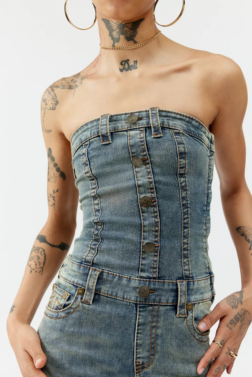 True Religion Denim Strapless Cargo Jumpsuit | Urban Outfitters (US and RoW)