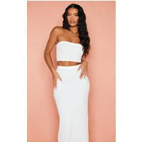 Cream Crinkle Rib Strapless Bandeau Top | PrettyLittleThing CAN