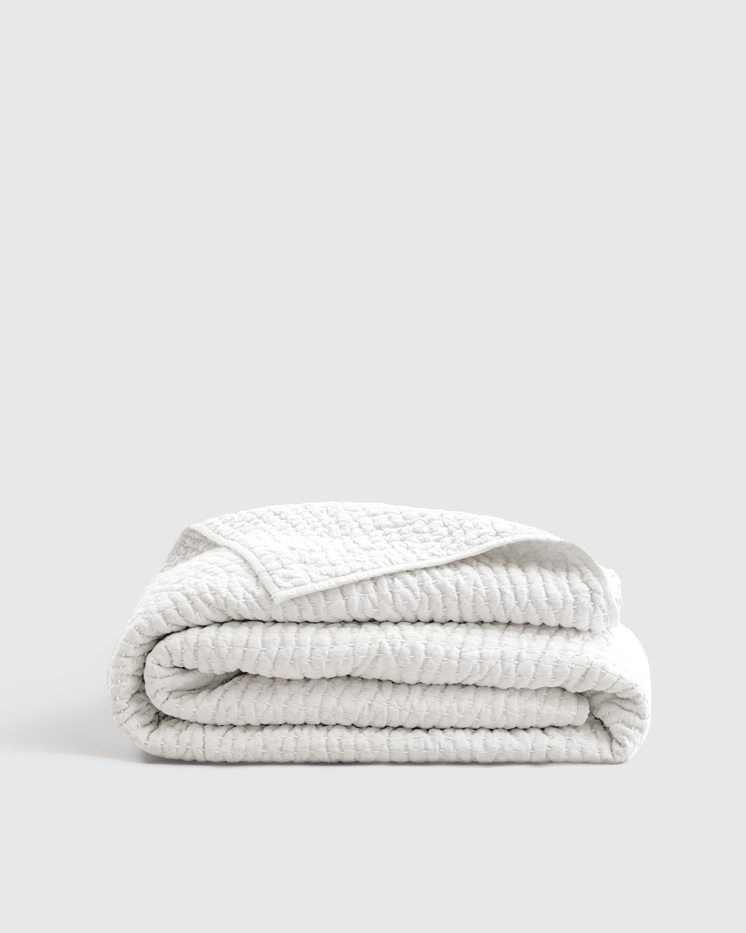 Quince | European Linen Cotton Stitch Quilt in White, Size Full/Queen | Quince