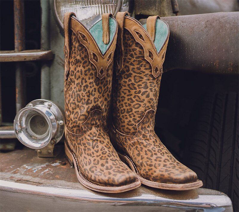 Women's Leopard Print Cowboy Boots - Western Style Knee-High Leather Boots with Turquoise Lining ... | Lightinthebox