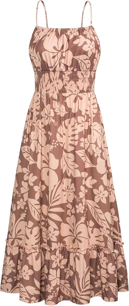 GRACE KARIN Womens 2025 Summer Maxi Dress Sleeveless Floral Spaghetti Strap Smocked Boho Beach Lo... | Amazon (US)