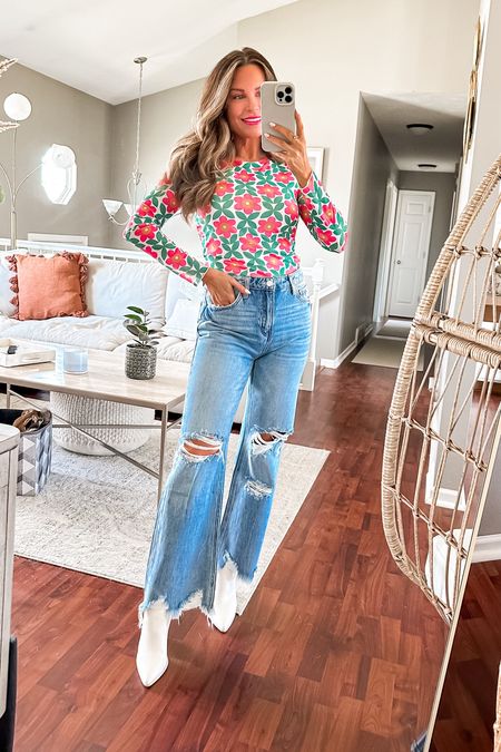 Casual fun and colorful spring outfit! Jeans are Vervet and both top & jeans are from Mod Boutique.

These Amazon booties are amazing and I have them in the apricot tan and the black - run tts and highly recommend! 