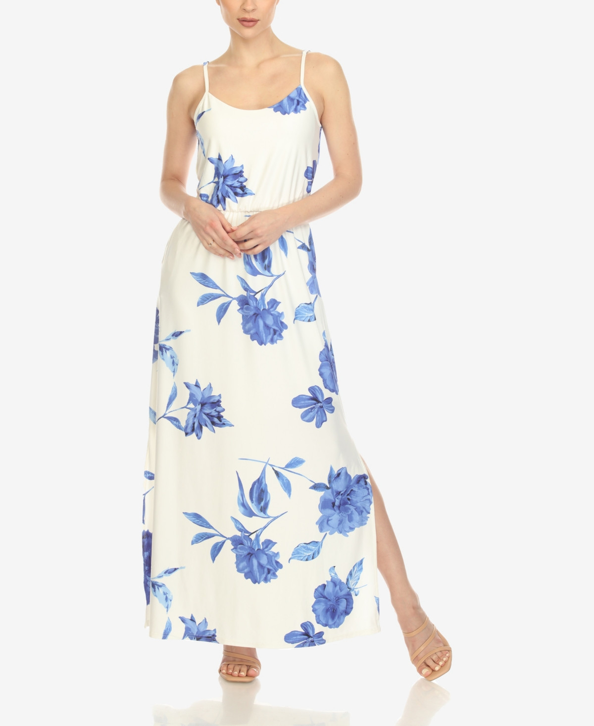 White Mark Women's Floral Strap Maxi Dress - White, Blue | Macy's