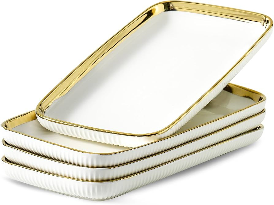 LETAOTAO Serving Platters, Ceramic Serving Platters Set of 4, 12 Inch Rectangular Serving Trays D... | Amazon (US)