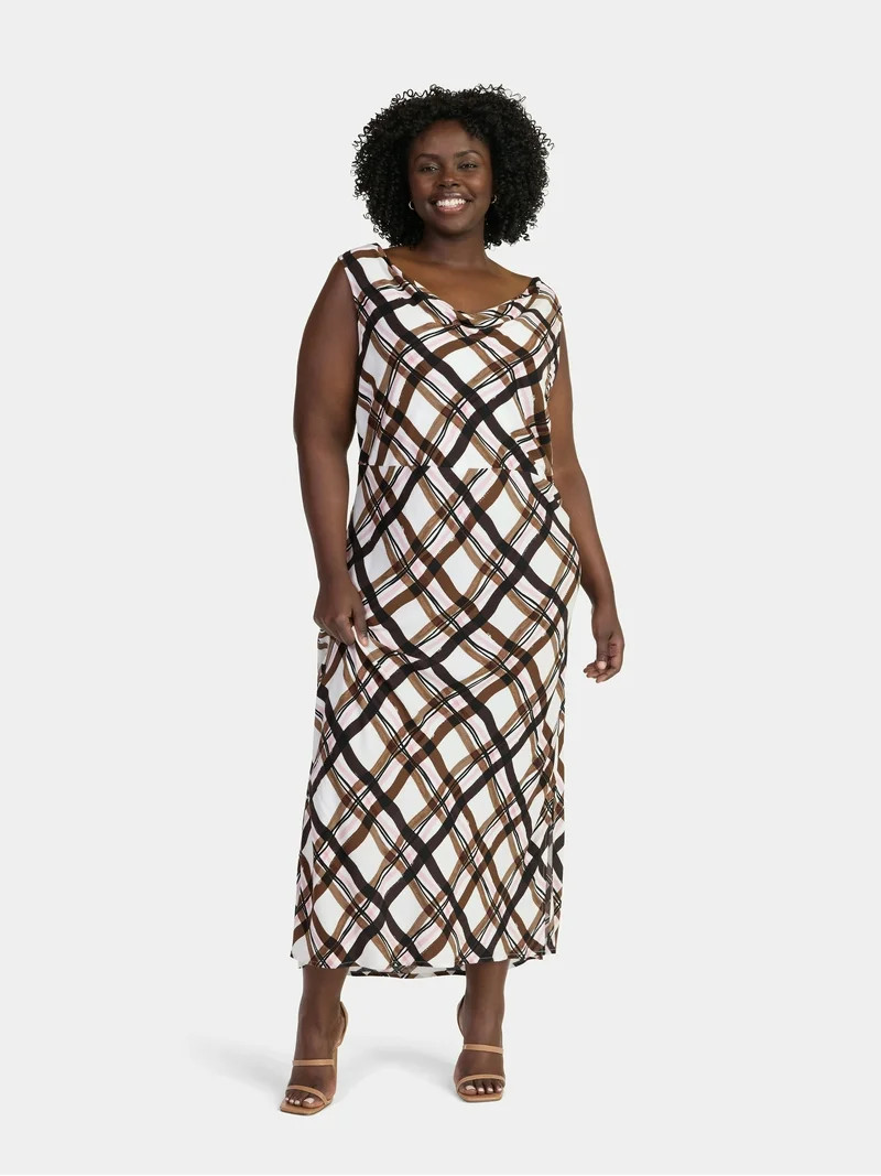 Time and Tru Women's Plus Size Cowl Neck Midi Dress, Sizes 1X-4X | Walmart (US)