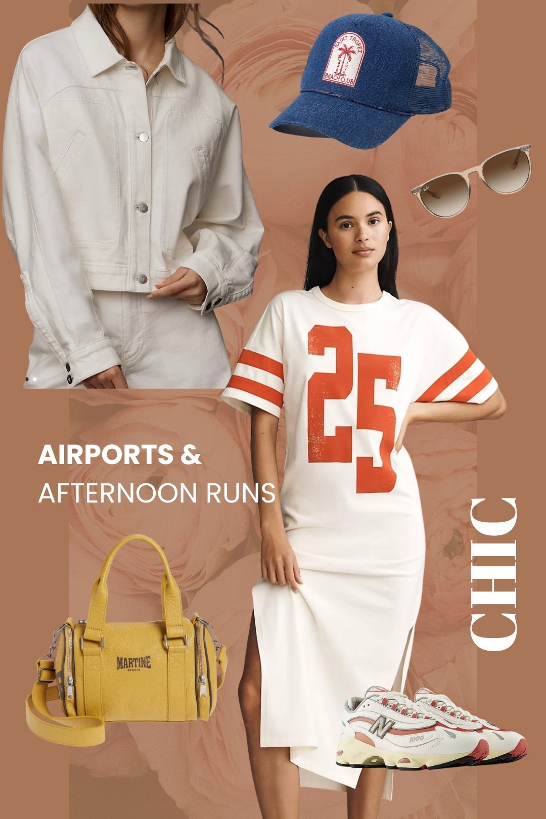 Airports & Afternoon Runs! This sporty-chic look is perfect for a travel day, errands, or running around town in comfort and style.
Think airport outfit meets cool-girl errands, with comfy sneakers, a statement dress, a standout yellow bag, and a classic denim hat to top it all off.

Style Breakdown:
✔️ Jersey-style midi dress
✔️ Chunky dad sneakers
✔️ Yellow mini duffel bag
✔️ Cream denim jacket
✔️ Retro sunnies + mesh cap

Outfits for travel days, errands, weekend wear, & casual vibes.

Shop each piece below + save for your next travel fit idea!

#LTKShoeCrush #LTKTravel #LTKStyleTip