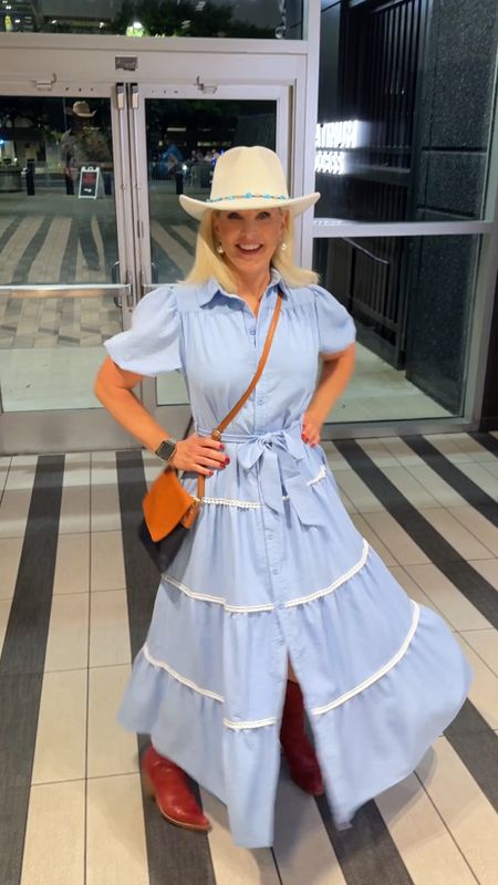 Sophisticated look for a country music concert! Prairie dress with puffy shoulders, white cowboy hat and red cowboy boots. The dress has pockets and looked like this right out of the dryer ❤️

#LTKstyletip #LTKover40 #LTKfindsunder100