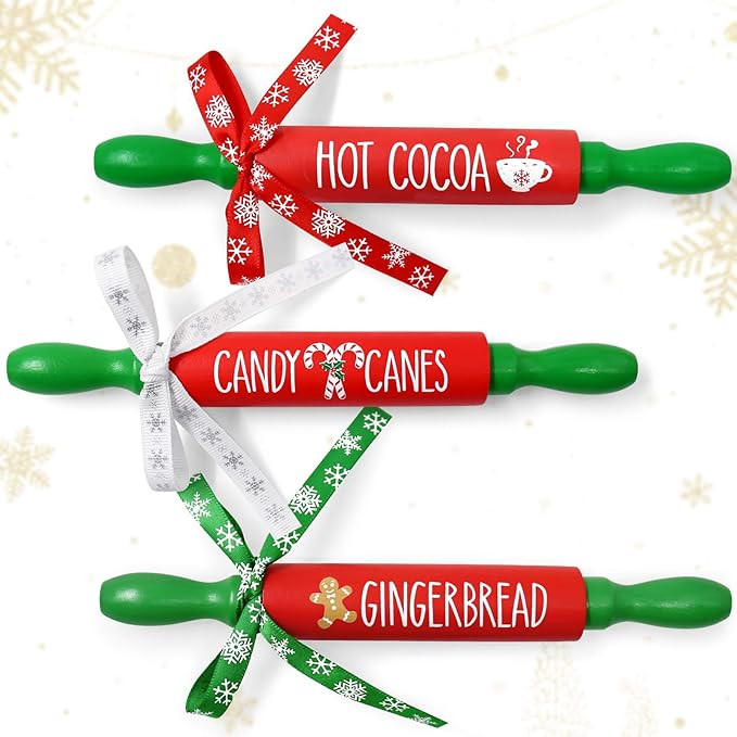 Huray Rayho Christmas Mini Rolling Pins Winter Farmhouse Wooden Tiered Tray Decor Rustic Rae Dunn... | Amazon (US)