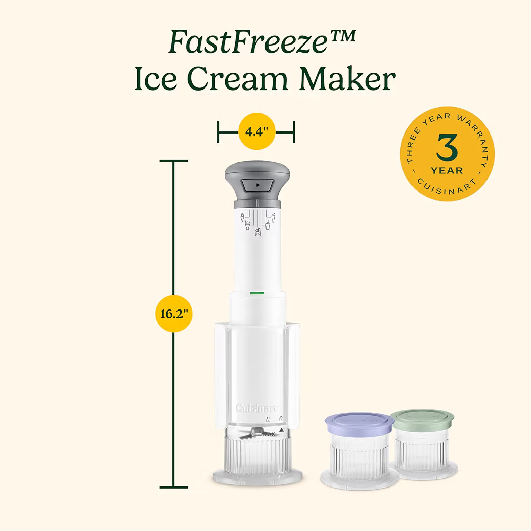 Cuisinart FastFreeze 5-in-1 Ice Cream, Sorbet, Milkshakes, Slushies and Mix-In Frozen Dessert Maker, Compact Machine, Easy to Use, Includes 3 Mixing Cups with Lids, ICE-FD10 | Amazon (US)