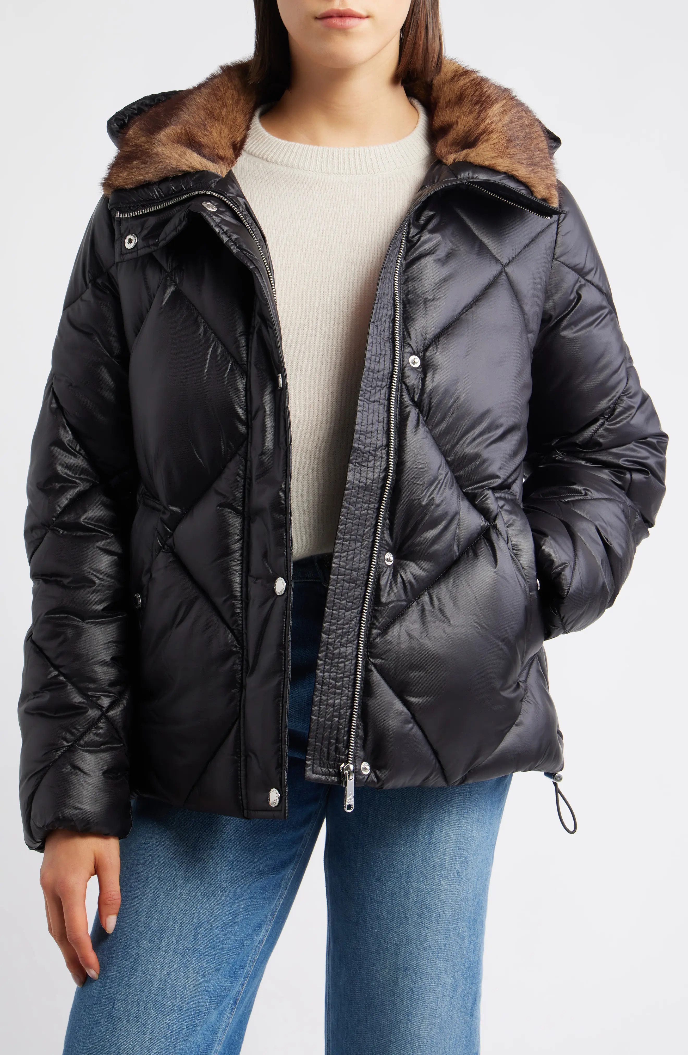 Diamond Quilted Puffer Jacket with Faux Fur Hood (Women) | Nordstrom | Nordstrom