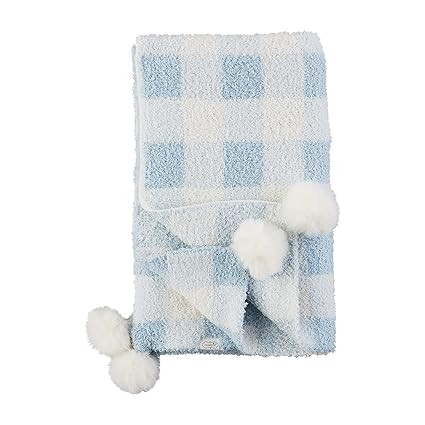 Mud Pie Children's Nursery Chenille Blanket, Blue Gingham, 34" x 28" | Amazon (US)