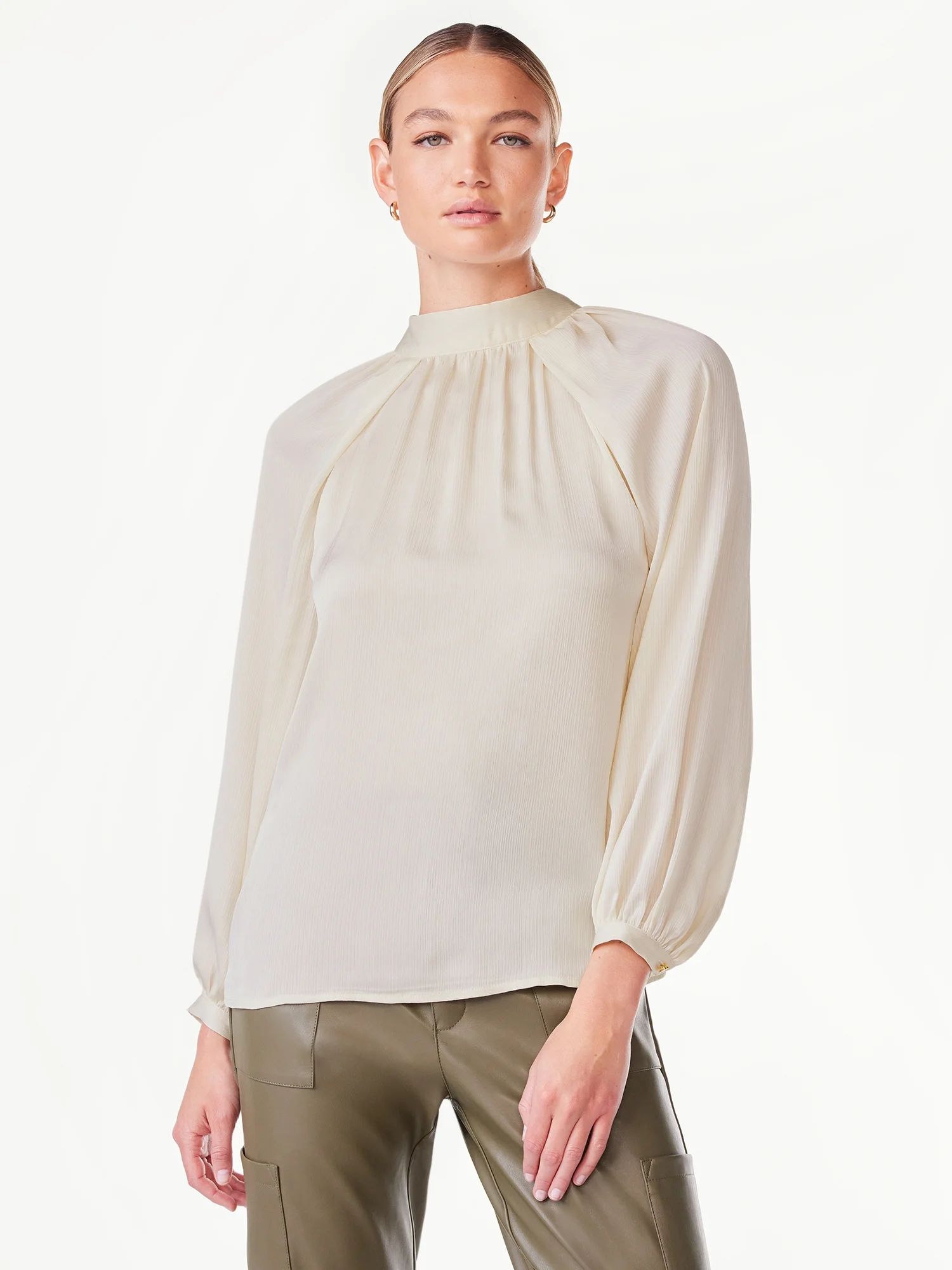 Scoop Women's Satin Tie Neck Blouse, Sizes XS-XXL - Walmart.com | Walmart (US)