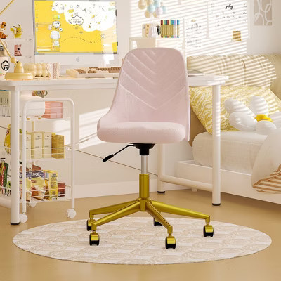 VECELO Velvet Accent Chair Ergonomic Swivel Office Desk Chair Vanity Chair with Golden Base & Adjustable Height Pink | Target